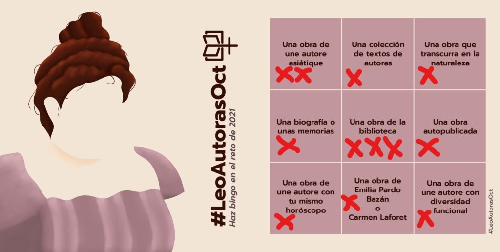 Bingo de LeoAutoras 2021, con marcas en todas las casillas.