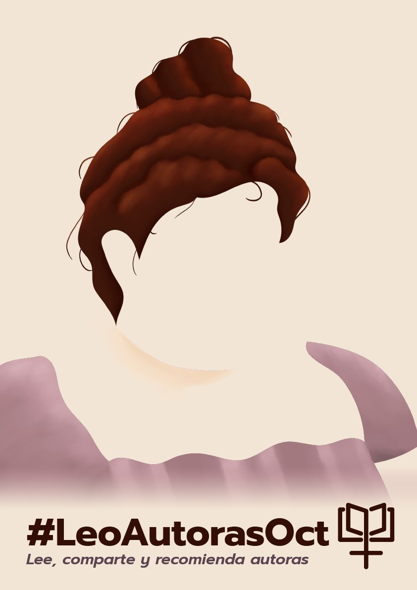 Logotipo de #LeoAutorasOct de 2021, en el que se ve la silueta de Emilia Pardo Bazán, el hashtag de la iniciativa y el lema «Lee, comparte y recomienda autoras»